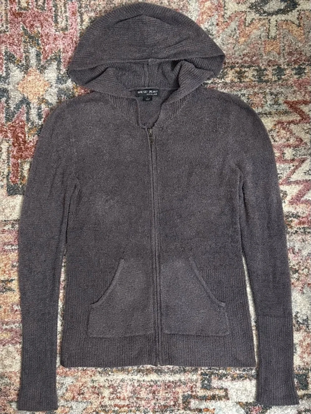 Barefoot Dreams Jacket CozyChic Lite Zip Up Hoodie Sweater Gray Sz L Cozy Lounge - Picture 12 of 12
